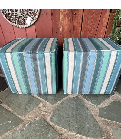 Indoor/Outdoor Square Ottoman Stripe