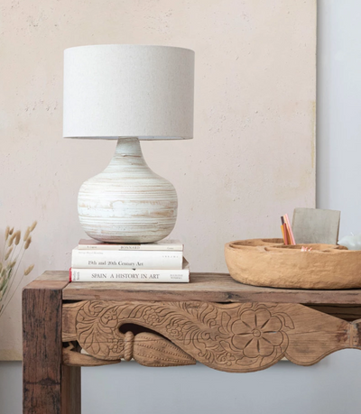 Whitewashed Bamboo Table Lamp