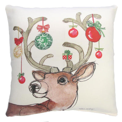 Holiday Deer w/ Ornaments Outdoor Accent Pillow