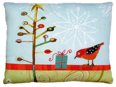 Holiday Bird & Christmas Tree Outdoor Accent Pillow