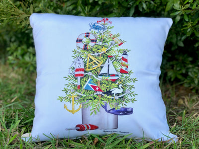Holiday Coastal Greetings Outdoor Accent Pillow
