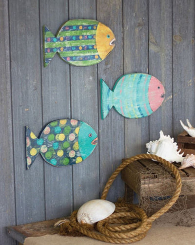 Fish Painted Wall Art - Set of Three polka dot & stripe