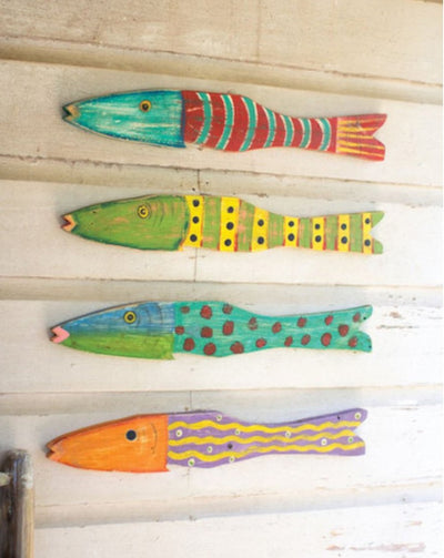 Recycled Wood Fish Painted Wall Art - Set of Four