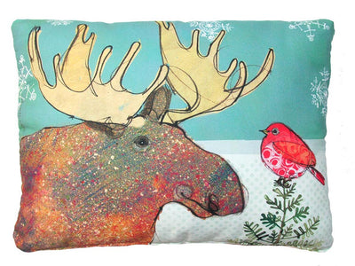 Holiday Moose & Bird Outdoor Accent Pillow