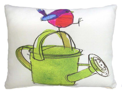 Watering Can w/ Bird Outdoor Accent Pillow