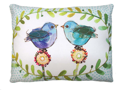Two Blue Birds Outdoor Accent Pillow