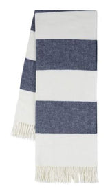 Italian Herringbone Throw Blanket -  Rugby Stripe Navy